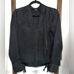 Express Black Long Sleeve Tie Sleeve Blouse